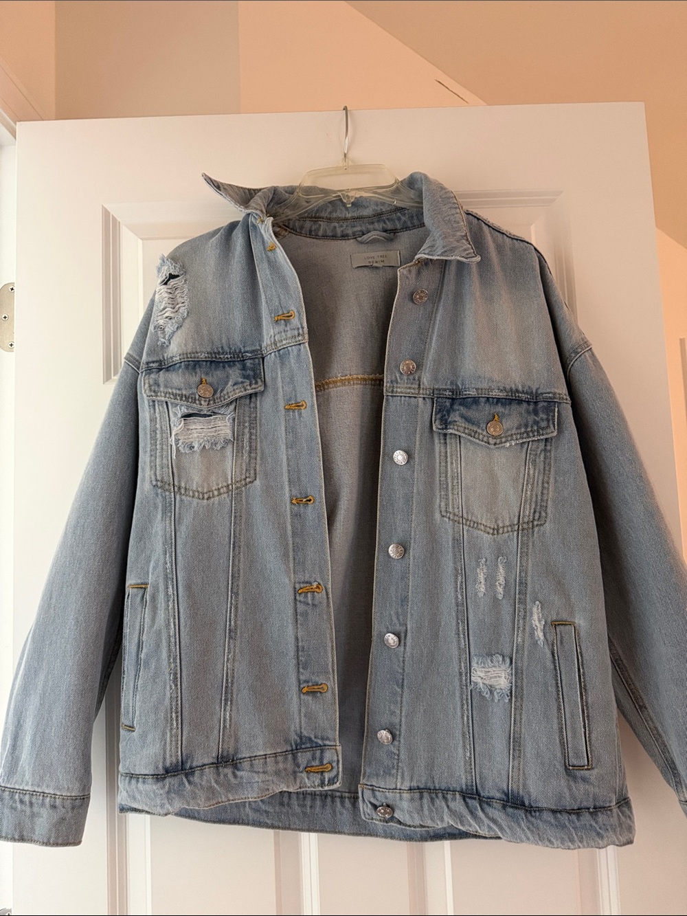 Love Tree Light Blue Distressed Denim Jacket